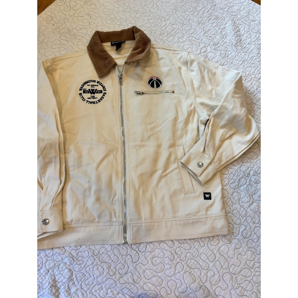 W Collective Washington Wizards Canvas Jacket Cream Corduroy Collar Womens Small